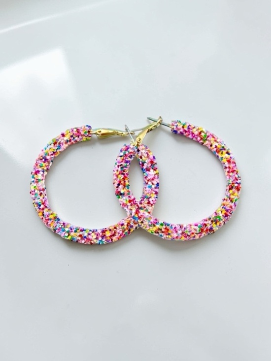 Aposhstyle Jewelry - Confetti Glitter Gold Hoop Earrings Multi Color Nwt